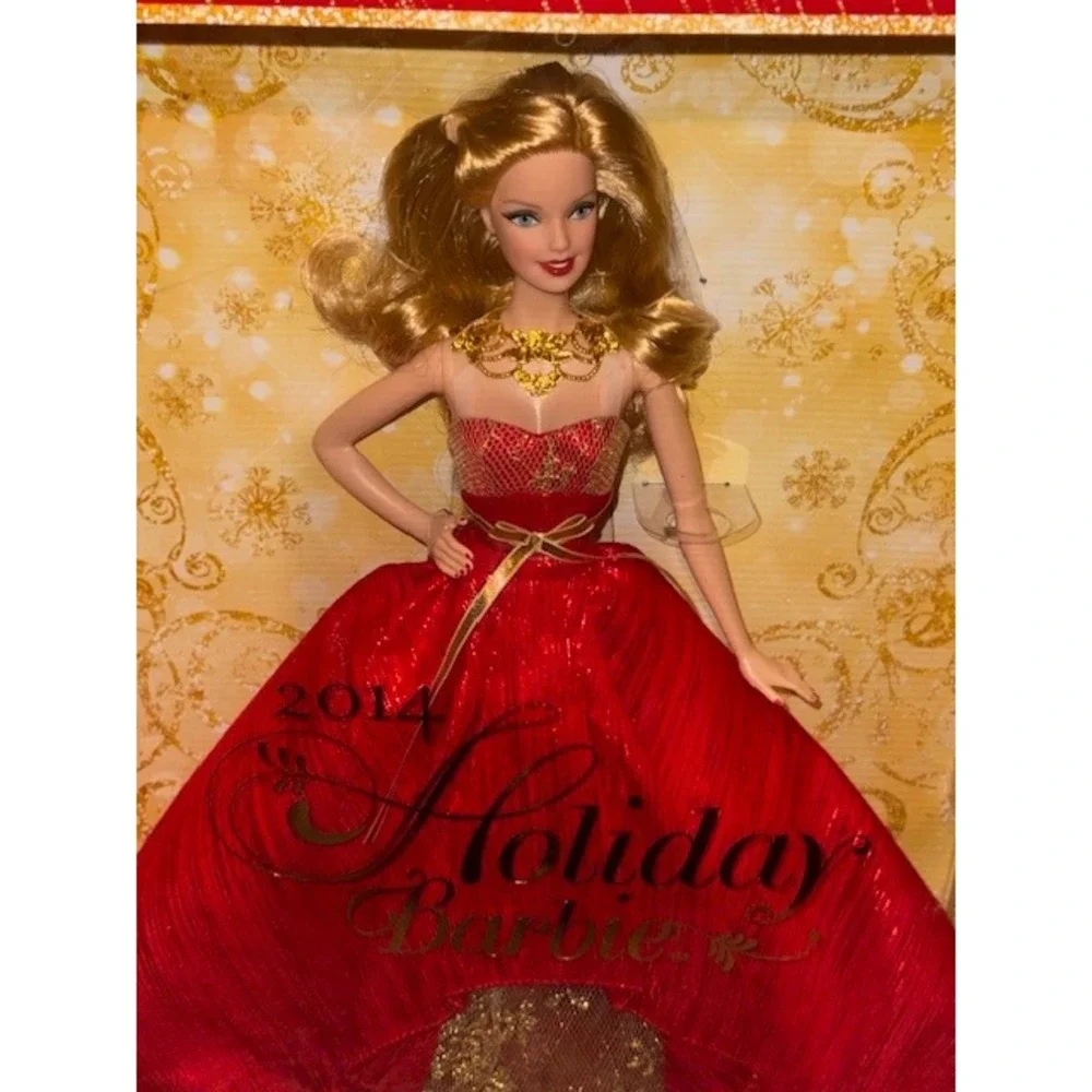 2014 Holiday Barbie Doll Red Gold Gown Collector‎ Edition Christmas Gift